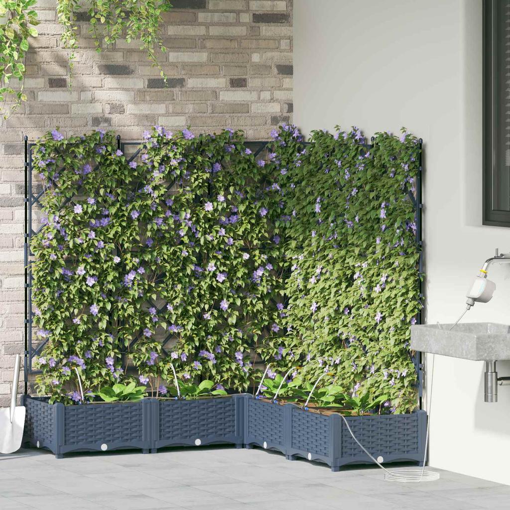 Garden Planter Set 5 Pcs Grey 120 X 120 X 126 Cm Plastic