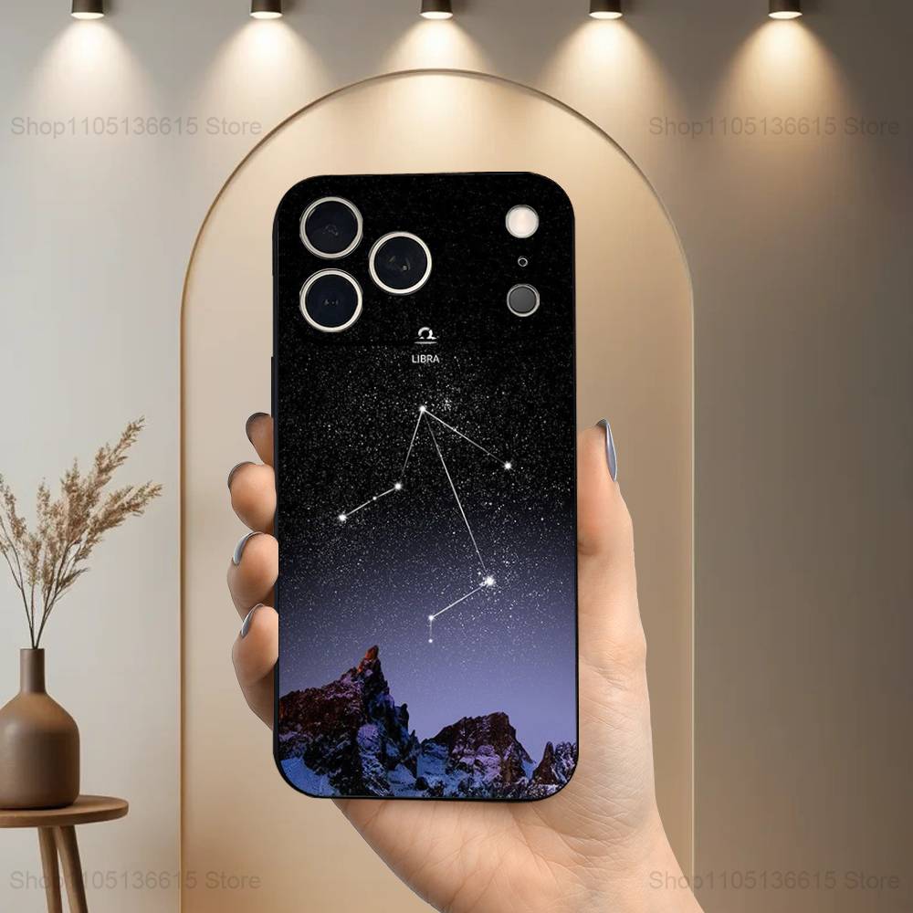 Constellation Art Twelve Case For iPhone 11,12,15,14,13,16,17,Plus,Pro Max,XS,X,XR,SE,Mini,8,7,Soft Silicone Black