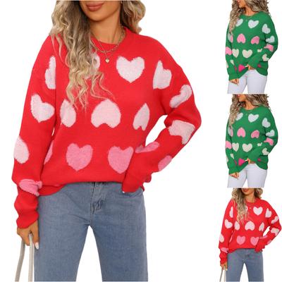 Ladies' Fashionable Heart-shaped Sweater, Loose And Versatile Valentine's Day Knitted Pullover Sweater