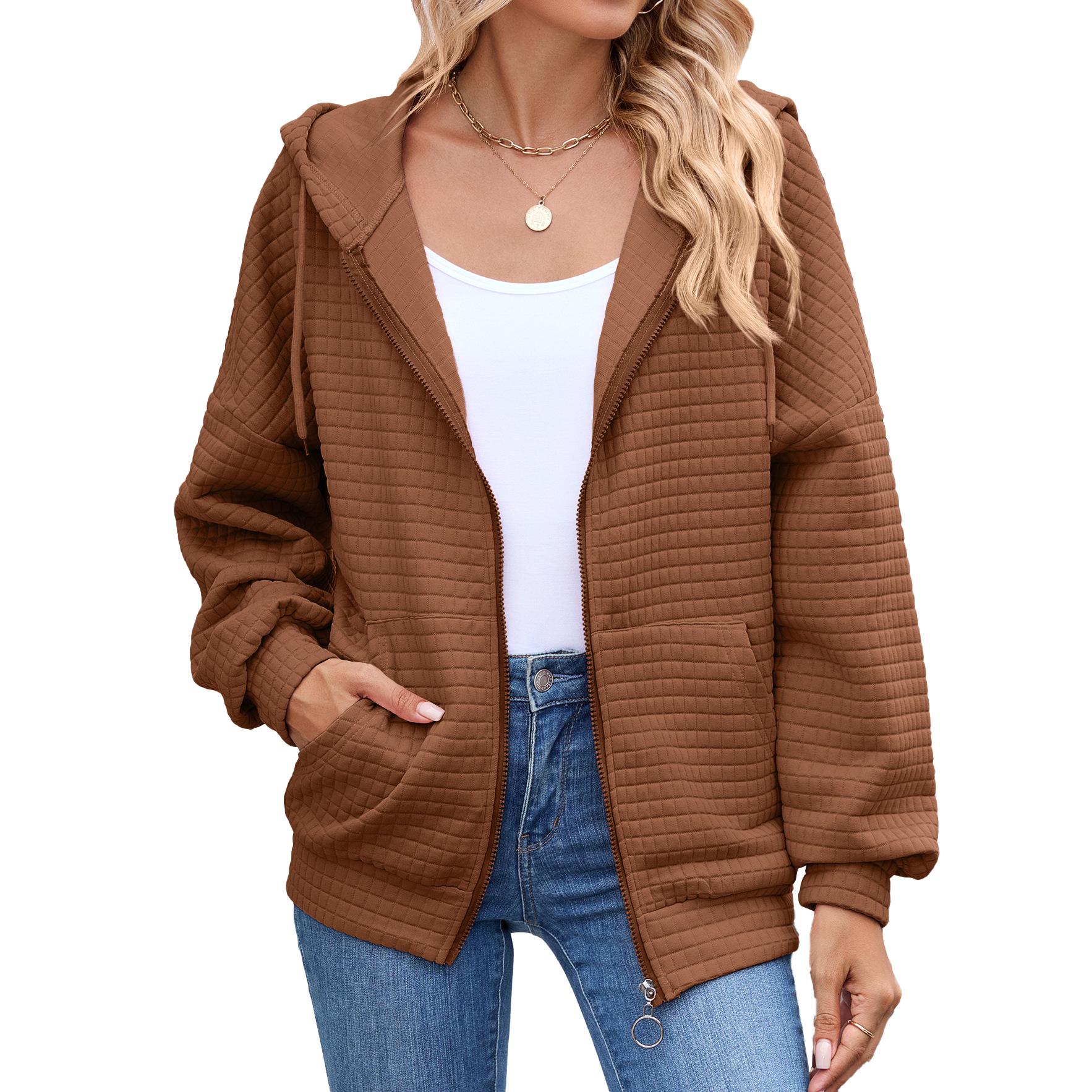 

Новая однотонная толстовка с капюшоном и карманом на молнии с длинным рукавом для женщин на осень и зиму S коричневый