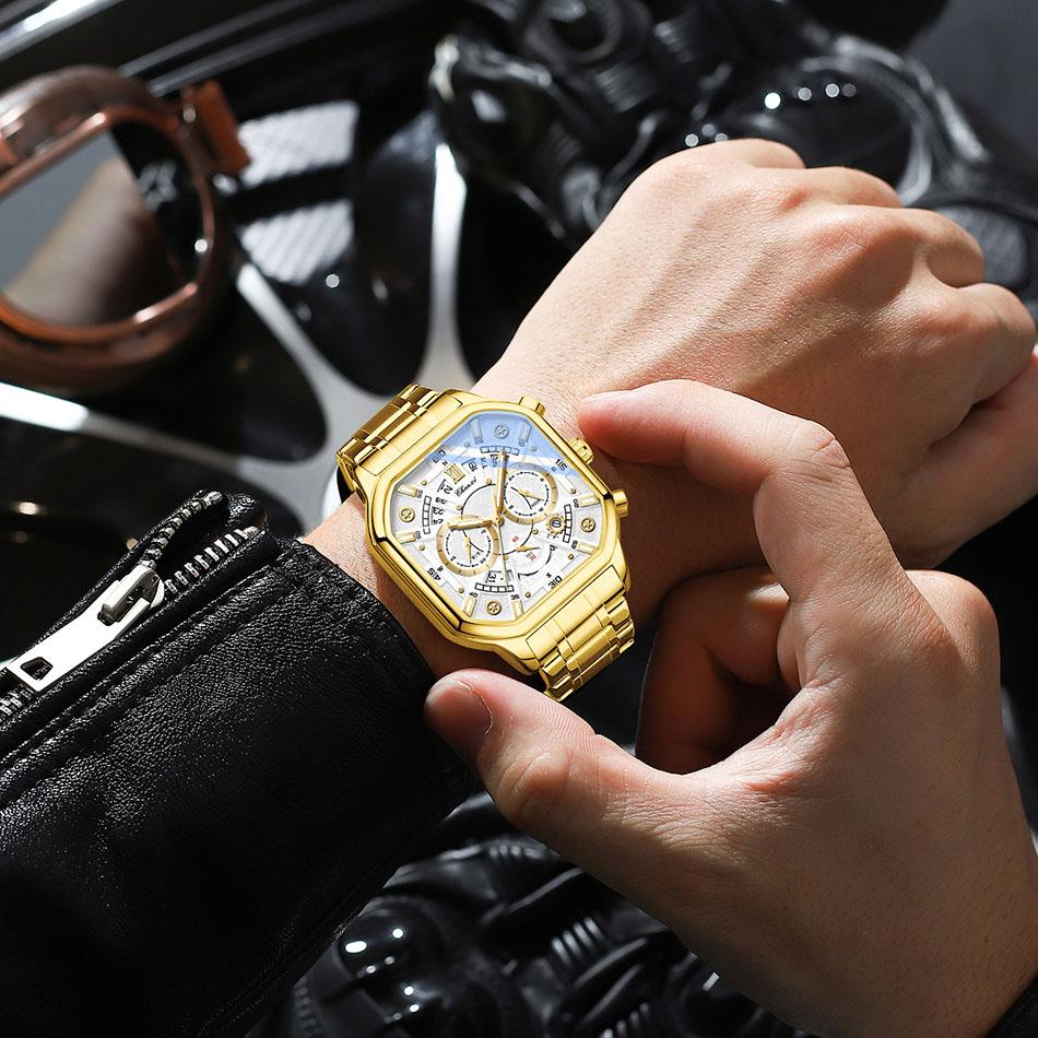 Original CHENXI Watch Fashion Multi-functional Calendar Quartz Luminous Gold Stainless Steel Waterproof Square Watches For Men