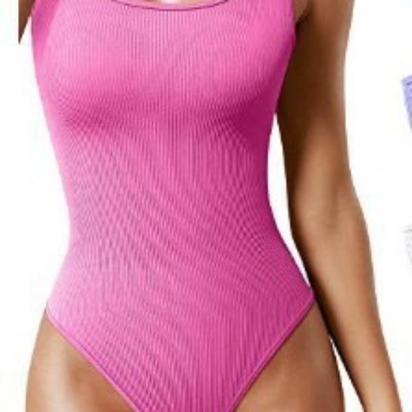 

Женское летнее сплошное боди без рукавов с U-образным вырезом XL розовый