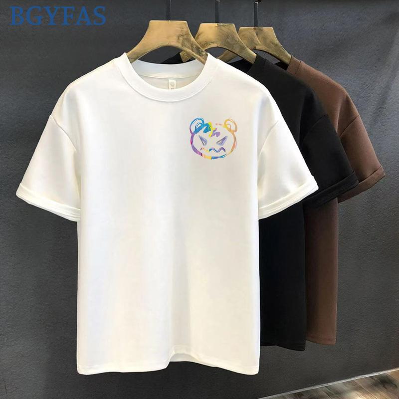 Cartoon Graffiti Printing Cotton Heavy Short-sleeved T-shirt Men's Fashion Brand Summer Sleeves New Internet Celebrity Trend Top Men's Clothing