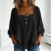 Womens Square Neck Long Sleeve Button Front Loose Fit Blouse Casual Lightweight Pullover Top for Daily Wear