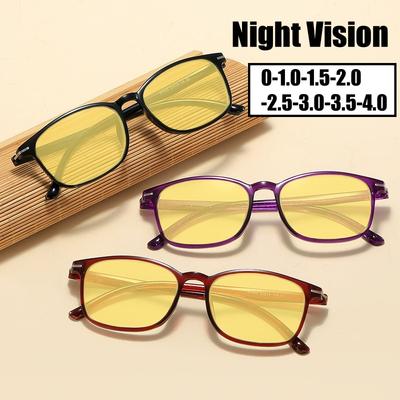 Lunettes Ultralégères de Vision Nocturne pour Femmes et Hommes, Verres Jaunes, Lunettes de Conduite, Monture Carrée, Extérieur, Lunettes de Soleil à Dioptrie Négative