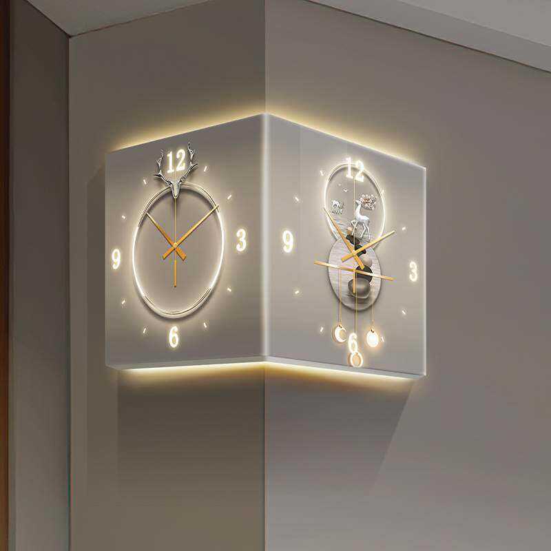 Modern Double Sided Corner Wall Clock Decoration LED Clock Mural Lamp Restaurant Background Wall Digital Wall Clock Home Decor
