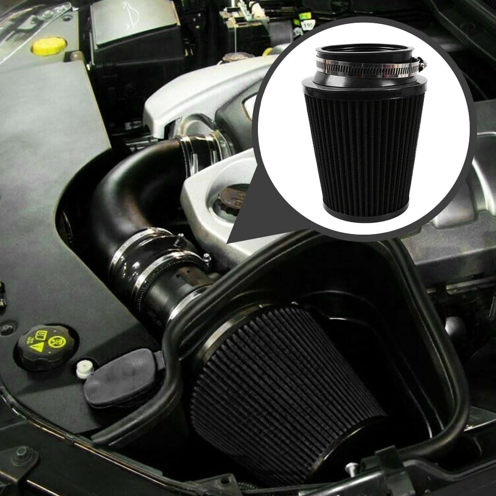 MUTEKI Car Air Filter Universal 76mm Air Filter Mushroom Type Air Intake Filter Adjustable Replacement Filter (Black)