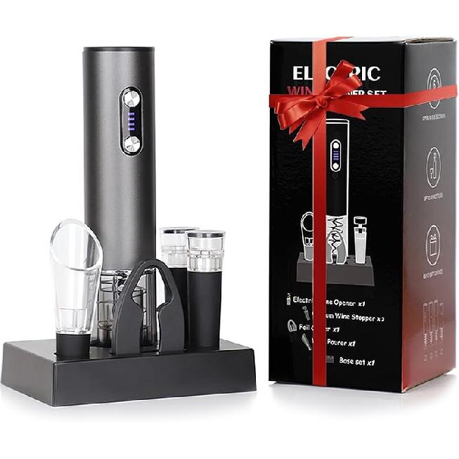 Electric Wine Opener with Automatic Corkscrew & Foil Cutter – Rechargeable Type-C Corkscrew Bottle Opener for Home, Kitchen & Party, Black,1 Pack