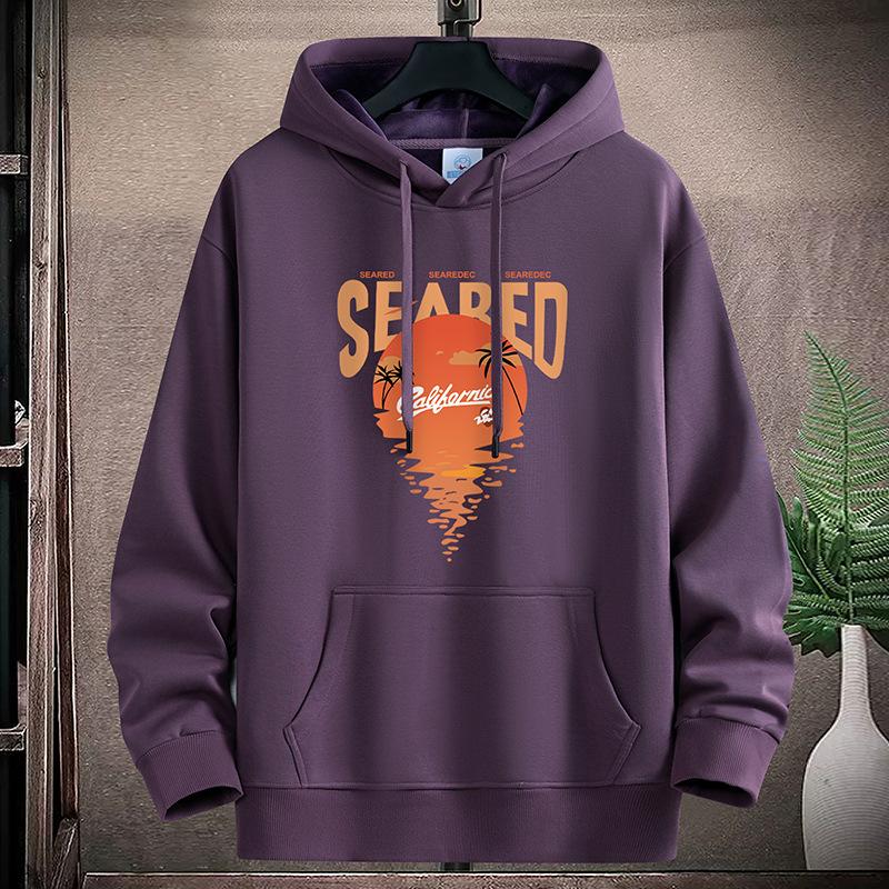 Sunrise Pattern Large Size Men Fleece Hoodie Loose Hooded Sportshirt Boys Pullovers