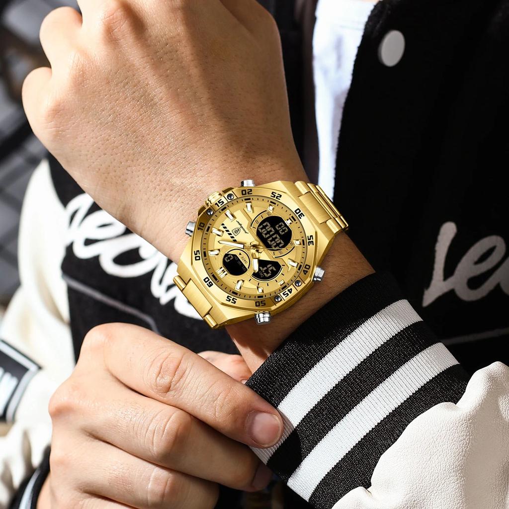 POEDAGAR Top Original Men Clock LED Luminous Waterproof Week Date Man Wristwatch Electronic Stainless Steel Quartz Men's Watches