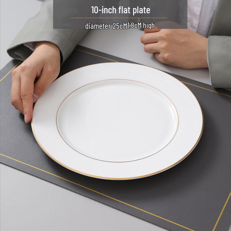 Gold Rimmed Jingdezhen Bone China Flat Plate - Elegant Ceramic Dinnerware for Home & Restaurant