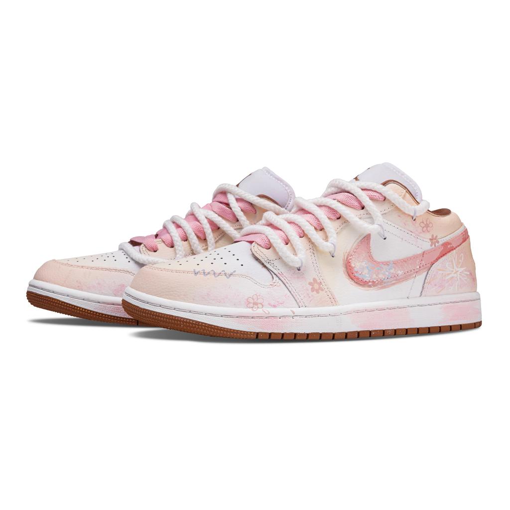 Jordan Air Jordan 1 Flower In The Mid Summer Low Top Vintage Basketball Shoes Unisex Light Pink DC0774-202(Team376)