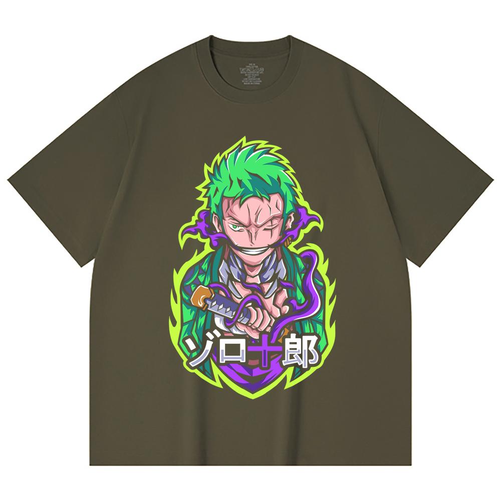 230 Gsm 100% Cotton One Piece V80 Zoro Print Unisex Heavy Cotton T Shirt