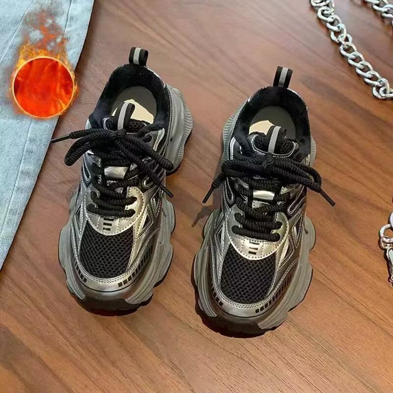 

Новые женские кроссовки, повседневные спортивные хлопковые кроссовки на толстой подошве, увеличивающие рост, с флисом 35