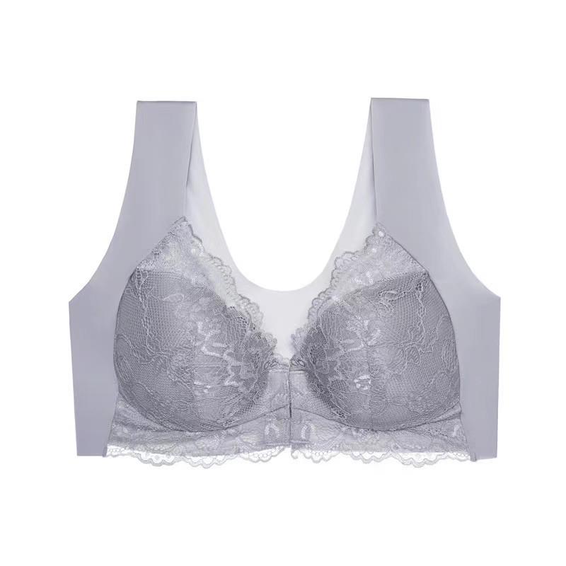 Plus Size Seamless Lace Push-Up Bra with Front Closure and Beautiful Back Design
