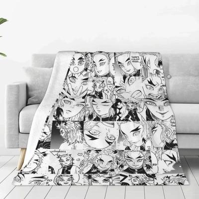 Demon Slayer Flanelldecken Rengoku Aniki Collage Neuheit Überwurfdecke für Sofa Bettwäsche Lounge Teppich Stück