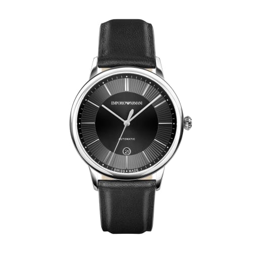 

Emporio Armani Swiss Made Automatic Black Leather Watch