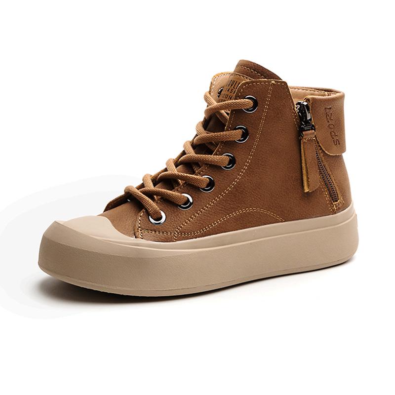 Women's High-Top Leather Retro Sneakers, Plus Velvet, Autumn 2023, Sizes 40-43.