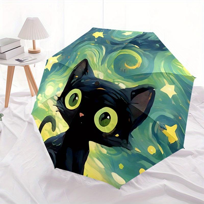 

1pc Van Gogh Cat Automatic Open 8-Rib Windproof Umbrella, Travel & Commuting, Suitable for All Seasons, Lightweight Portable,049