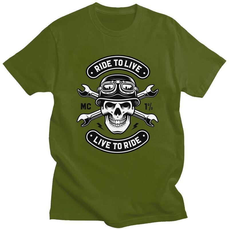 Custom Rockabilly Motorcycle Rider Rock Skull T Shirts Men 100 Cotton Tees Tshirt ShortSleeve Tshirt