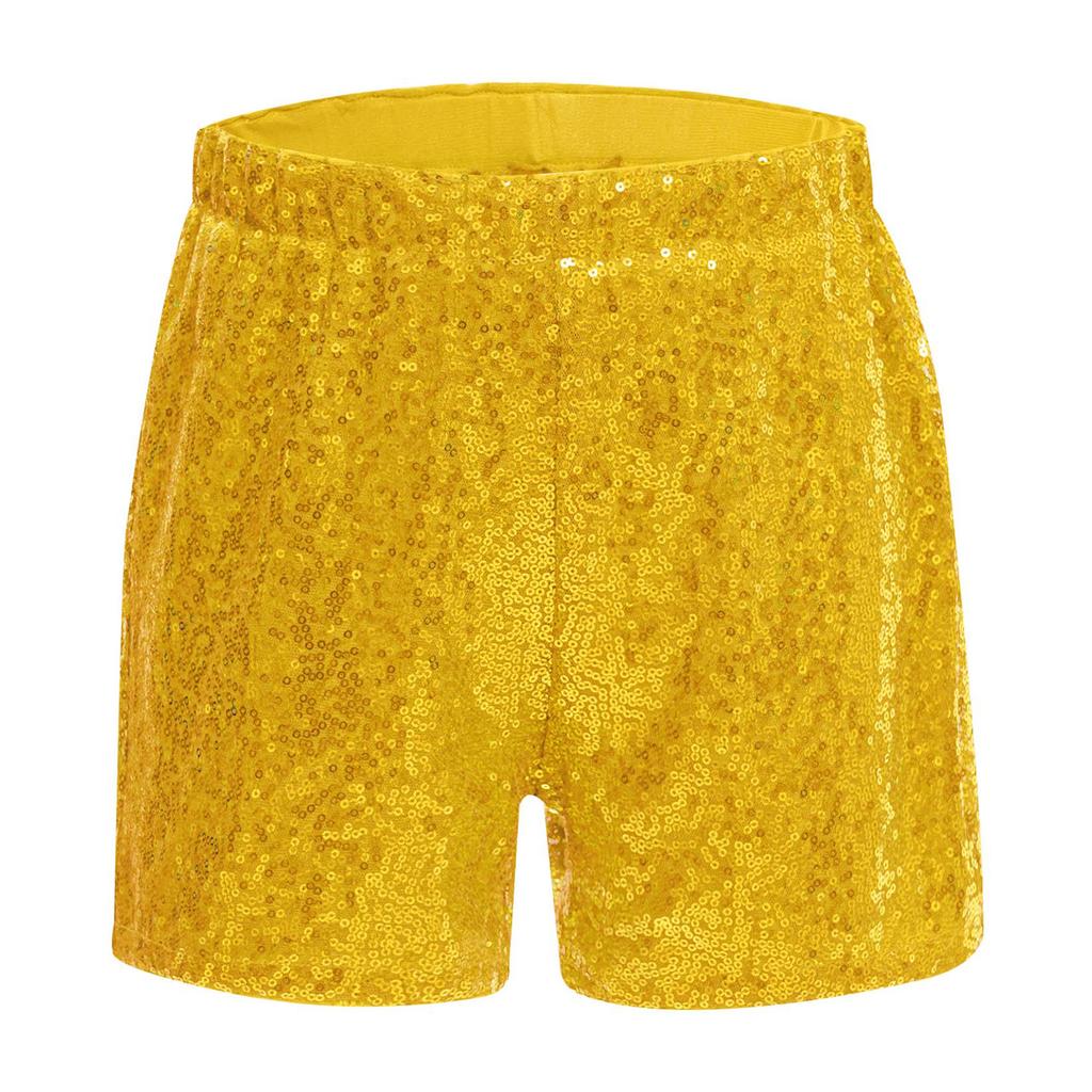 Girls Sequined Dance Shorts Elastic Waist Shiny Sequins Jazz Performance Cheerleading Competition Bottom