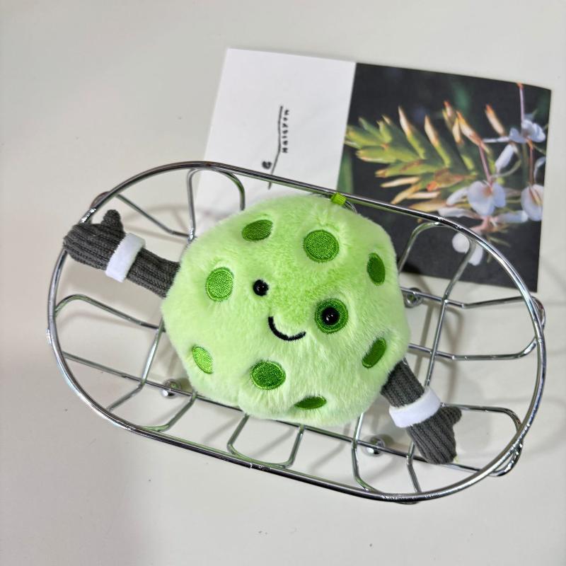 Pickleball Plush Toy Keychain Cartoon Green Pickleball Soft Stuffed Doll Pendant Car Key Ring Backpack Bag Decor Kid Gift