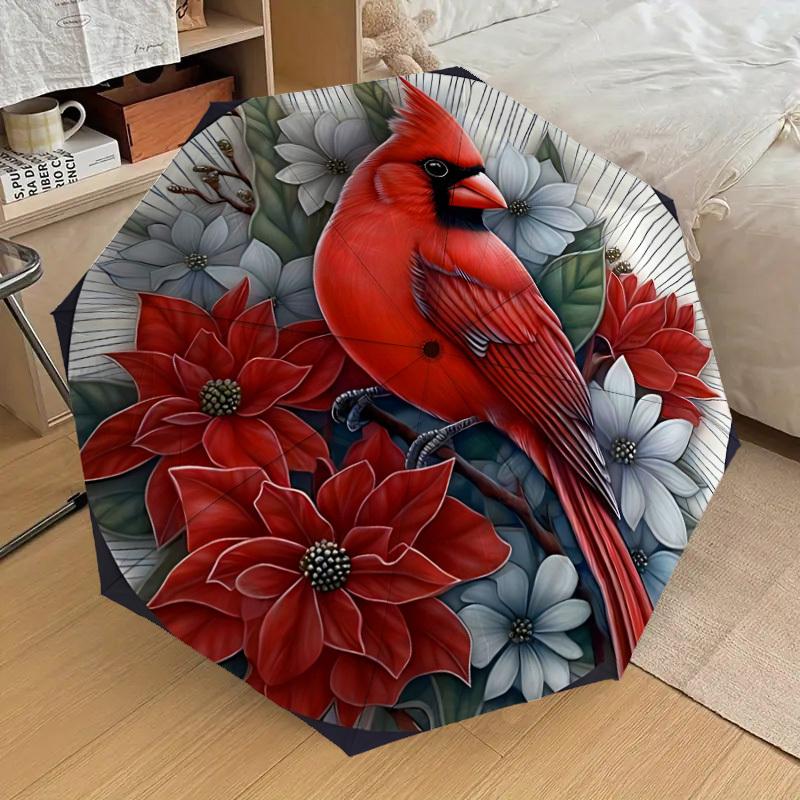 

1pc Cardinal Bird Fashionable Automatic Opening/Closing Folding Umbrella with 8 Iron Bones, Plastic Handle yy251015098