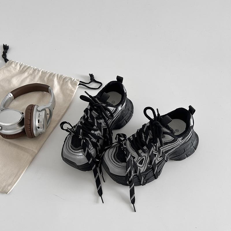 

Thick-soled explosive mesh dad shoes women 2025 new versatile breathable casual shoes heightening lace-up running sneakers 35 чёрный