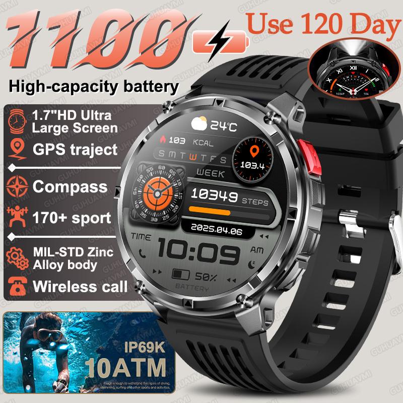 New Military 1100mAh Big Battery Outdoor Smart Watch Men GPS Path Compass 10ATM Waterproof Call AMOLED HD Sport Smartwatch