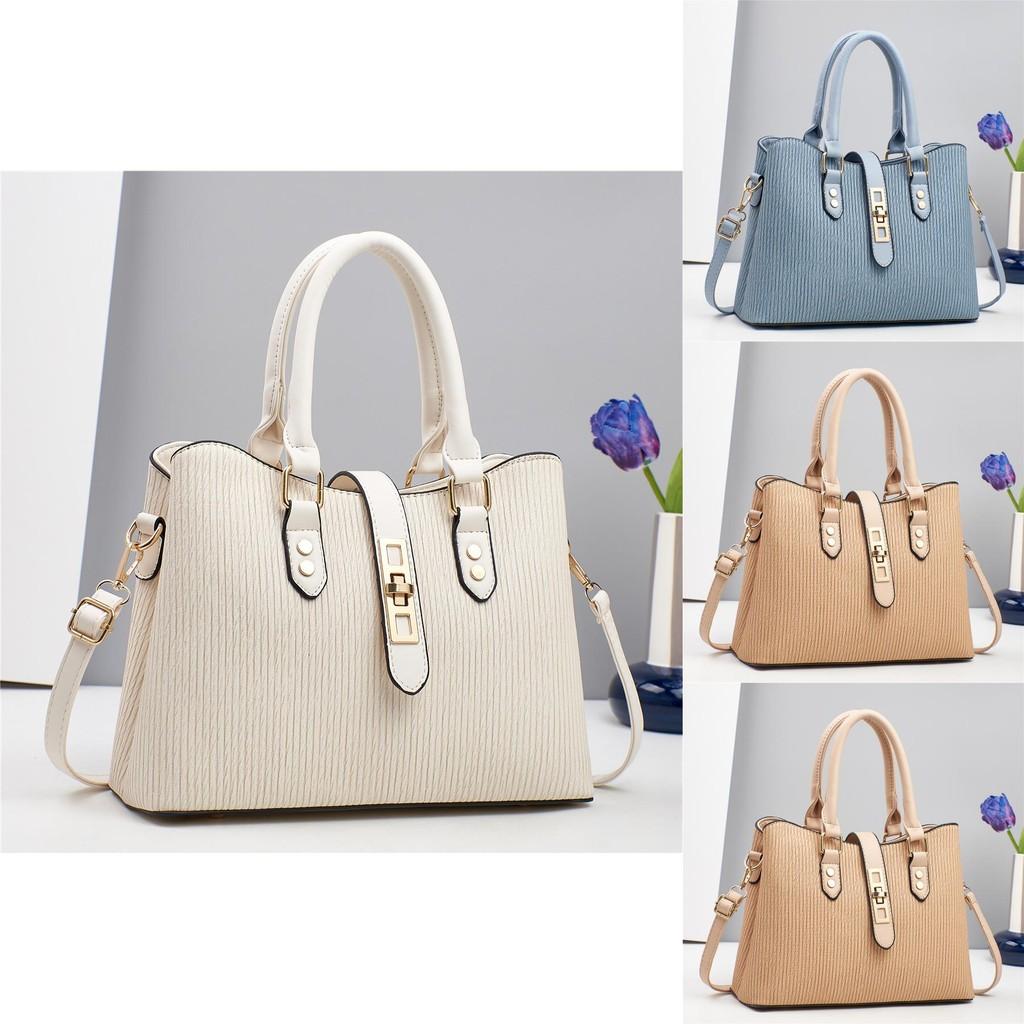 Trendy Crossbody Pu Leather Tote Bag For Women Ample Space In Blue And Beige