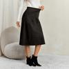 Women's Patchwork A-Line Midi Skirt with High Waist Elastic Waistband and Zipper