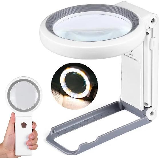 30X 10X Vergrößerungsglas mit Licht und Ständer Faltbares Hand-Vergrößerungsglas 18 LED Beleuchtetes Vergrößerungsglas zum Lesen