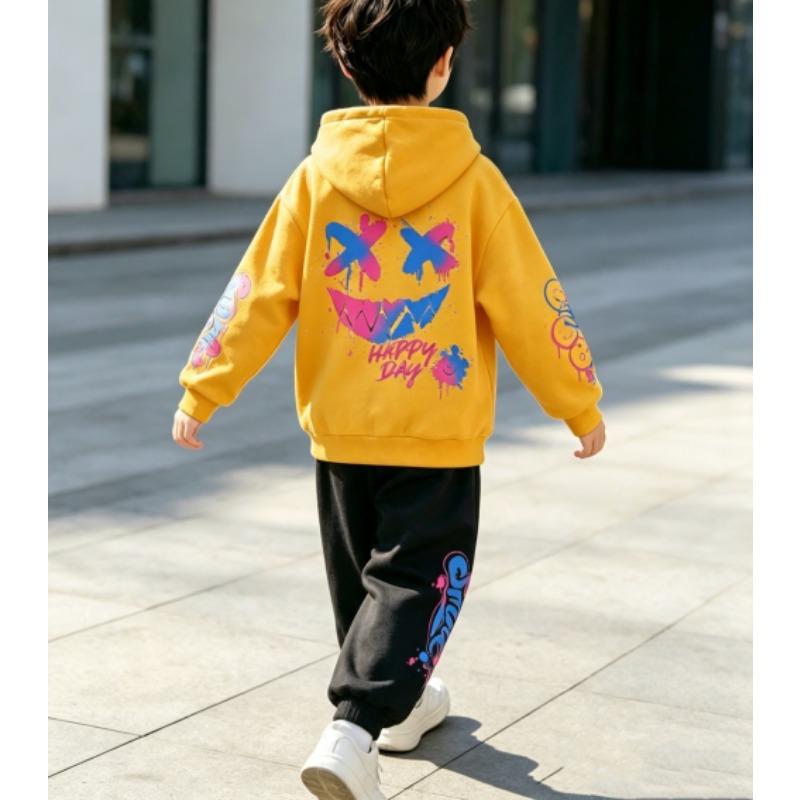 Kids Loungewear Set Boy and Girl Casual Pullover Hoodie & Elastic Waist Trousers for School & Play