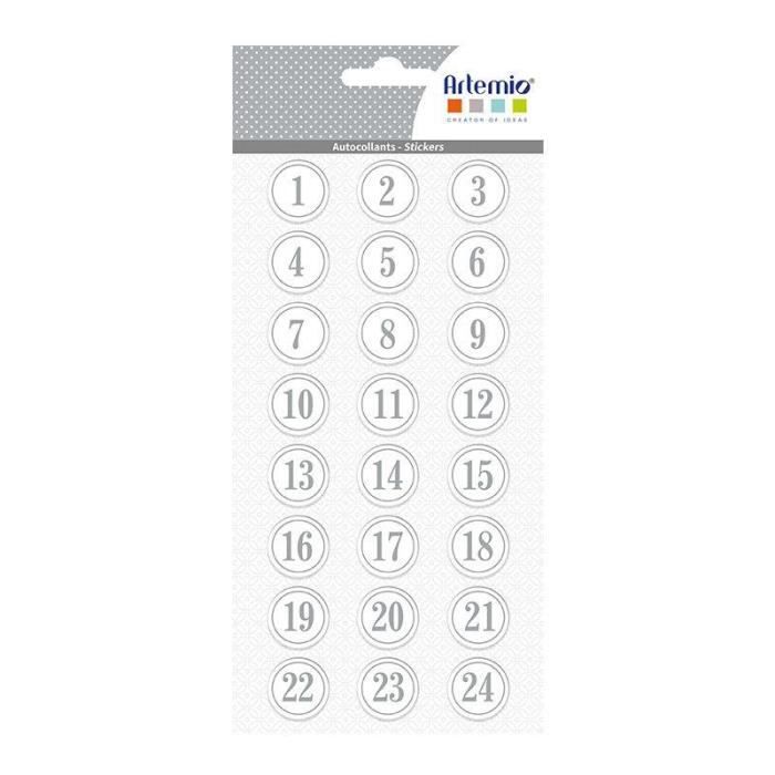 Autocollants - ARTEMIO - Puffies 3D XL - Calendrier de l'Avent - Blanc - Argenté - Plastique