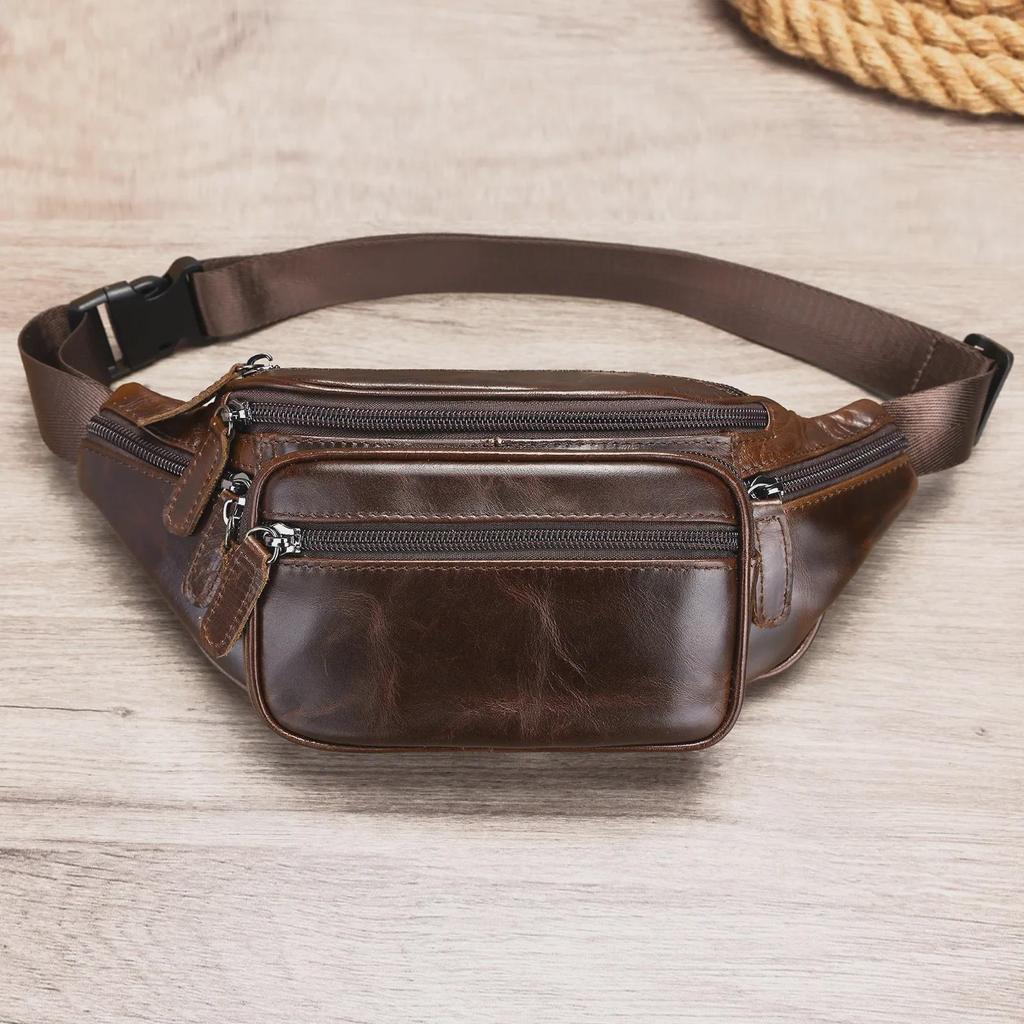 Męska czarna skórzana torba crossbody/nerka ze skóry owczej na outdoor i rekreację 8879