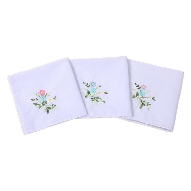 Lightweight Handkerchief Washable Chest Towel Embroidery Flower Hankie Pocket Square 28x28cm for Girl Traveling Shopping