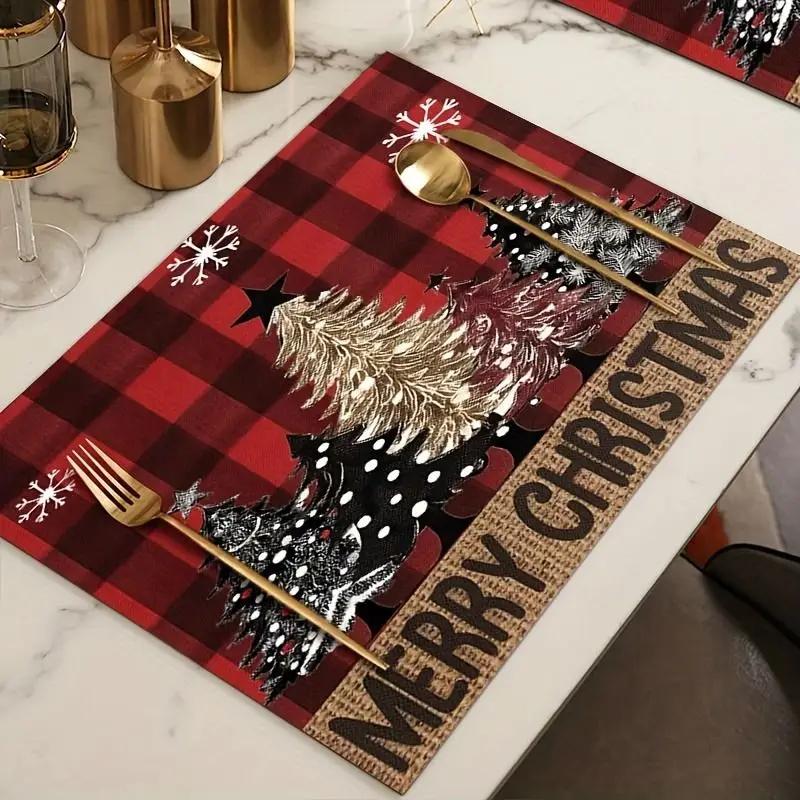 1PC Christmas Tree Place Mats Machine Washable Linen Table Mats for Home Kitchen Christmas Dining Decor and Supplies