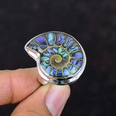 Abalone Shell In Ammonite Doublet Opal Ring Gemstone Decent Jewelry 925 Sterling Silver Ring Handmade Adjustable Ring Statement Ring Wedding Gifts