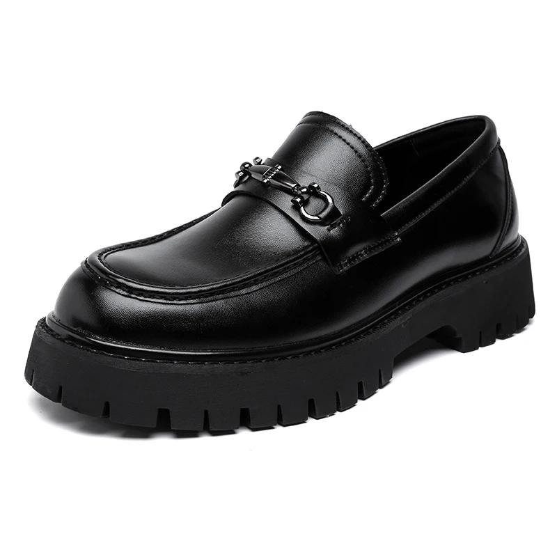 Fashion Comfortable Club Shoe Men Stylish Thick Bottom Footwear All-match Man Leather Loafers Lightweight Flats Business Work Shoes Male