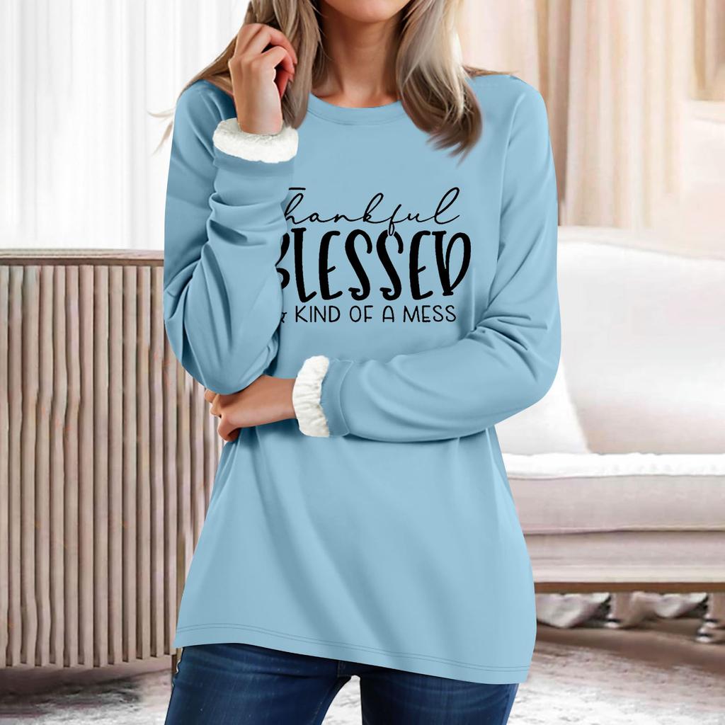 Kadın Yuvarlak Yaka Üst Harf Baskılı Kalınlaştırılmış Peluş Kaşmir Sıcak Uzun Üst