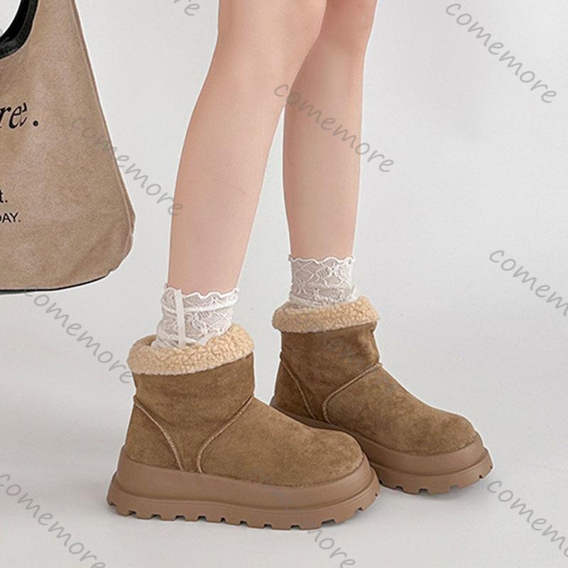 Fashion Comemore Retro Fluffy Splicing Thick Bottom Snow Boots Winter Fashion Short Padded Warm Flat Ankle Boots Casual Cotton Shoes