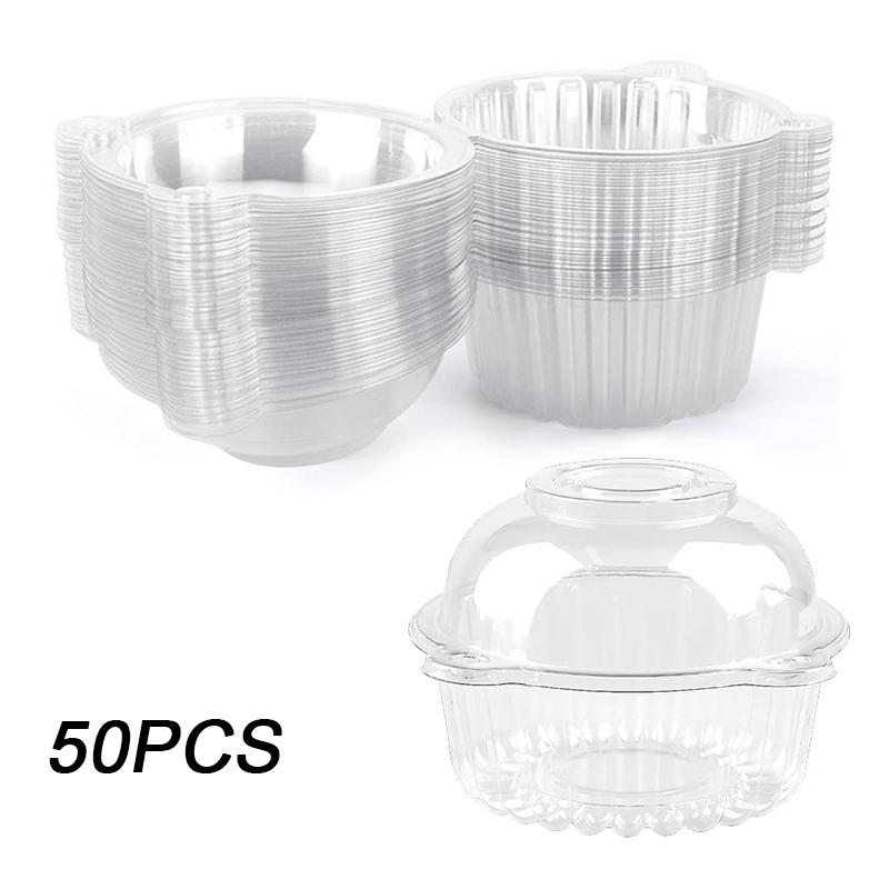 10/50PC With Lids Birthday Clear Dessert Packaging Cupcake Holder Wedding Donut Muffin Cake Container Dessert