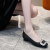 Fashion Women's Shoes With Straps Chunky Sandals 2025 3cm Heels Square Toe Footwear Shallow Mouth Buckle Block Latest 5cm Casual Beige A