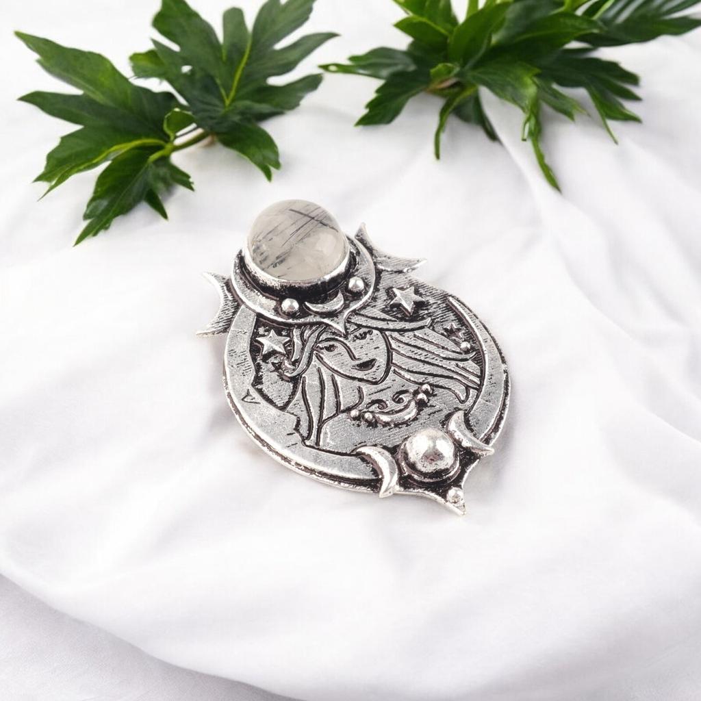 Antique Black Rutile Crystal 925 Sterling Silver Oxidized Pendant Jewelry 1.63" CP-22-25