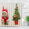 Funny Animal Christmas Dog Shower Curtains Chic Cute Pet New Year Xmas Bath Curtain With Hooks Waterproof Fabric Bathroom Decor