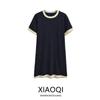 Fashion Style 2024 Autumn New Women's Clothing Plain Stitch Black, Short Sleeve Round Neck Short Dress 5536105