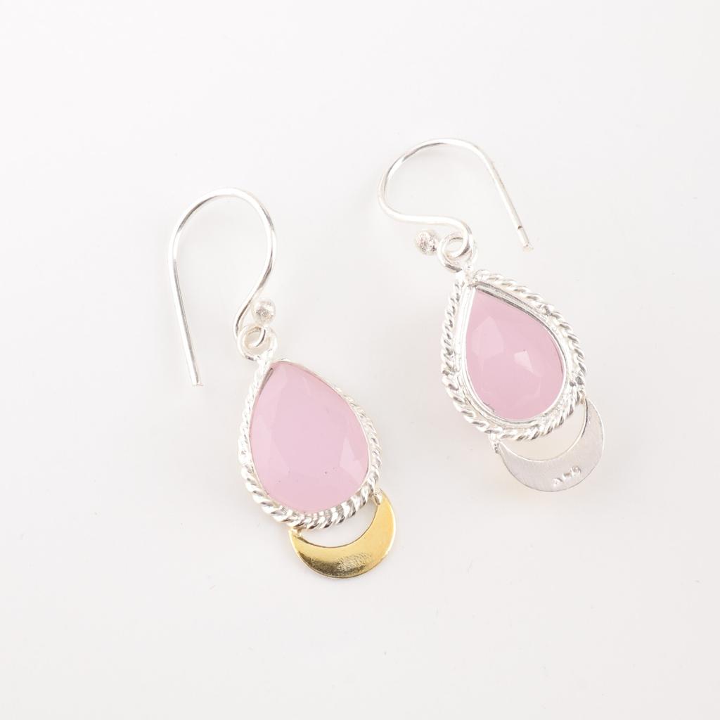 Rose Chalcedony Gemstone 925 Solid Silver Handmade Jewelry Dangle Earrings 1.5" EE-162-14
