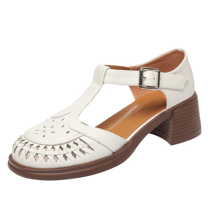 Roman Sandals Summer Shoes For Women Bag-Toe Hollow Single Shoes Hollow Woven Pig Cage Shoes Casual Breathable Simple Commuting