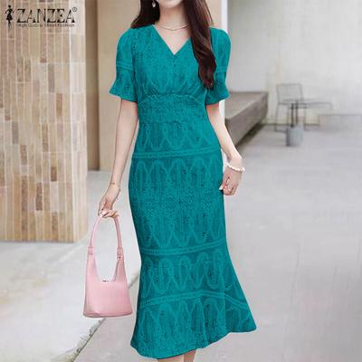 Women Casual V-Neck Short Sleeve Print Elegant Dress