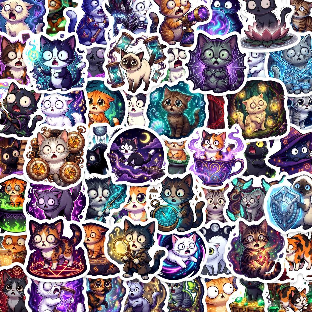50 Cartoon Fantasy Cat Stickers Luggage Computer Stickers Diy Holiday Decorative Stickers
